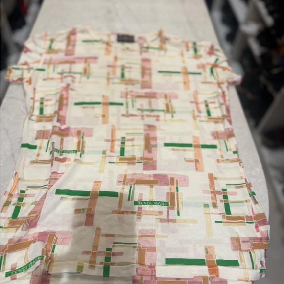 Fendi Jeans cotton blouse with a geometric pattern size M-L made in Italy EUC - Picture 3 of 10
